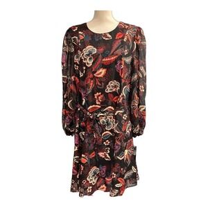 Maia Dress Black Dark Floral Paisley Chiffon Midi Size 12 Wedding Guest Event